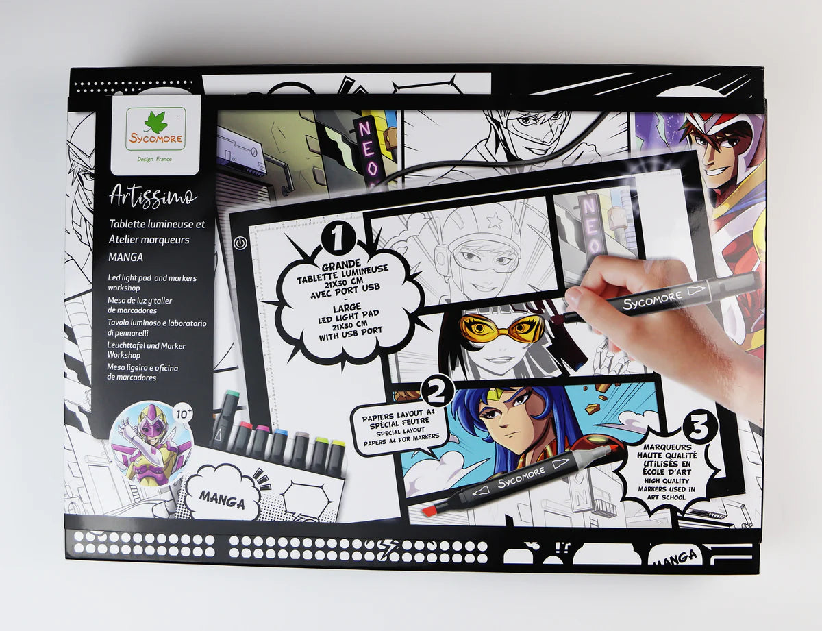 Sycomore-Lightbox LED and cards with Manga designs