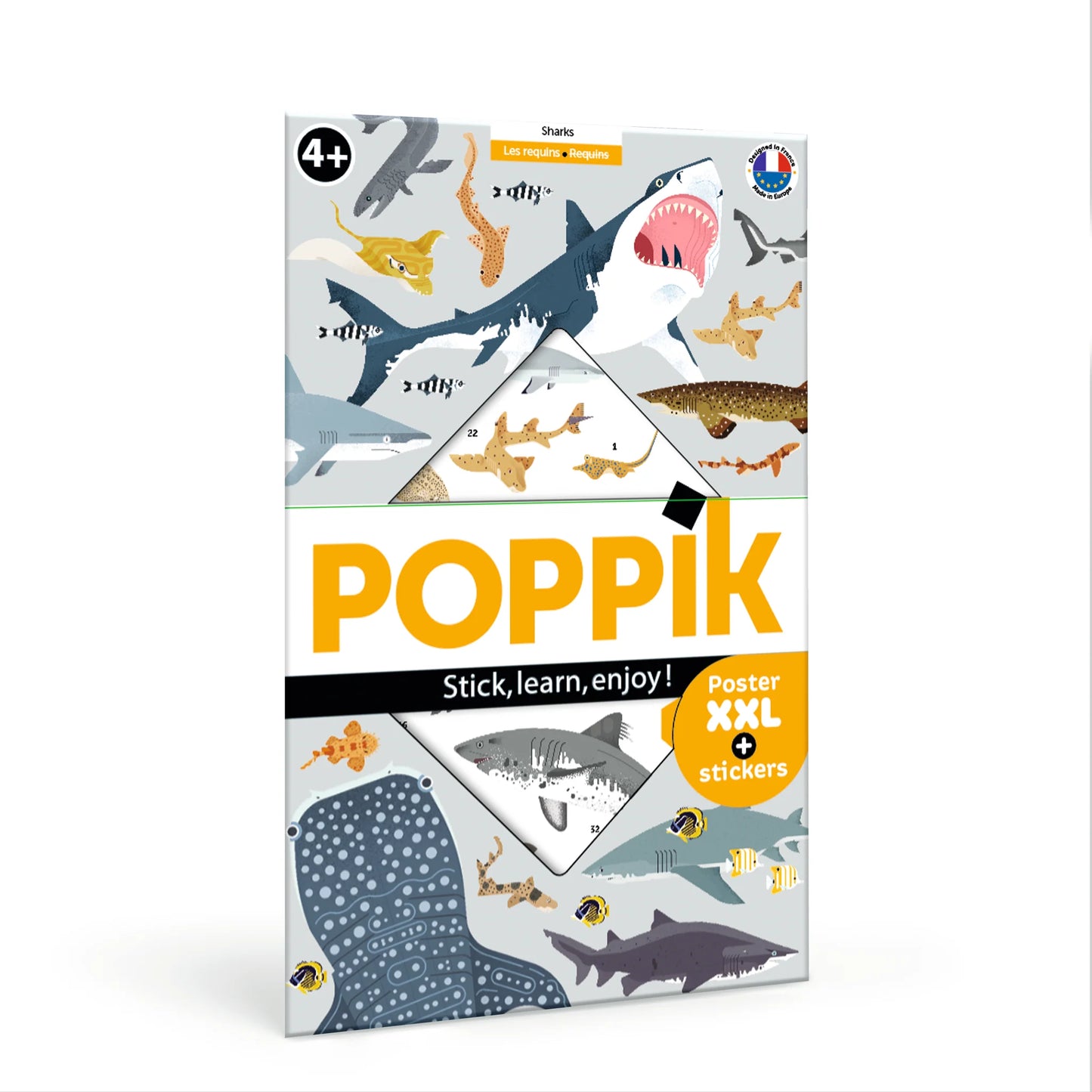 Poppik Large Poster with 45 stickers – Sharks