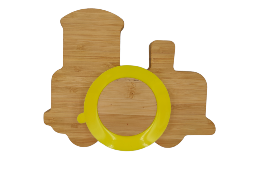 Baby Cloud Bamboo Dinner Plate with Suction Cup with Spoon/Fork - Train Yellow