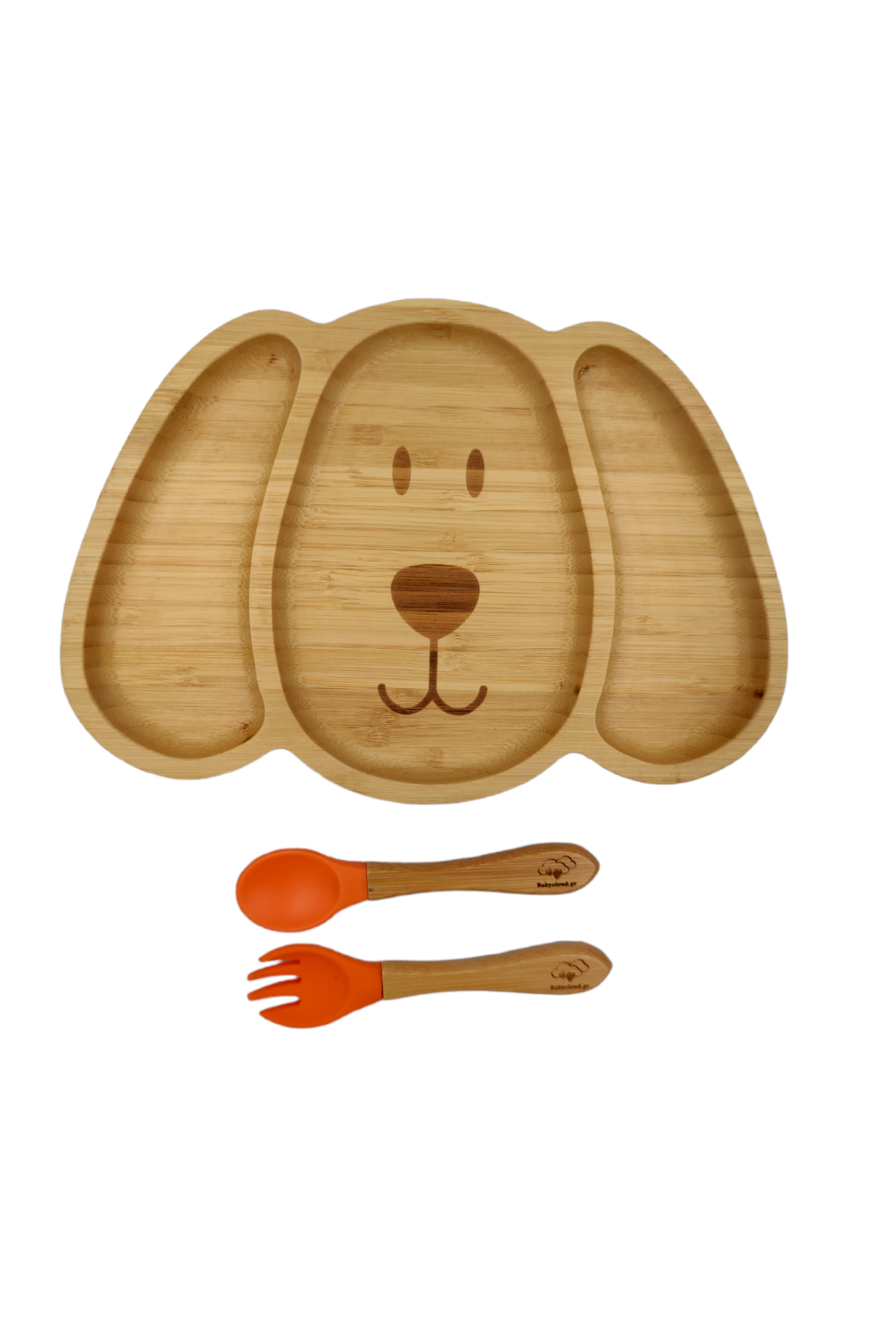 Baby Cloud Bamboo Suction Plate with Spoon/Fork - Puppy Orange