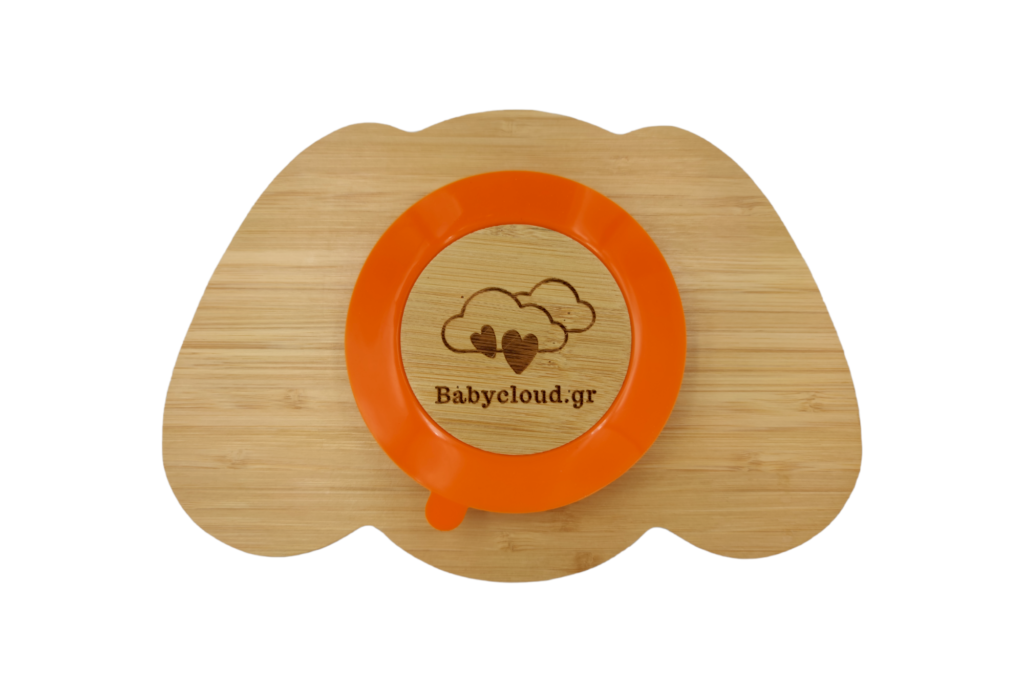 Baby Cloud Bamboo Suction Plate with Spoon/Fork - Puppy Orange