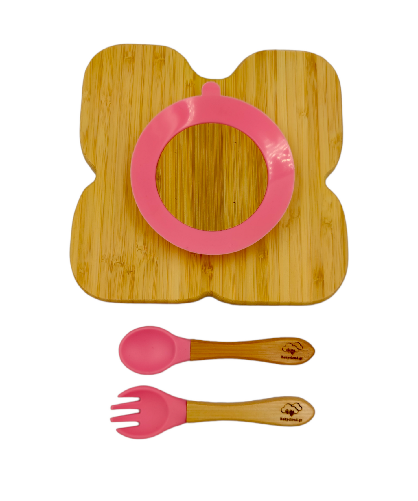 Baby Cloud Bamboo Suction Cup Dinner Plate with Spoon/Fork - Pink Butterfly