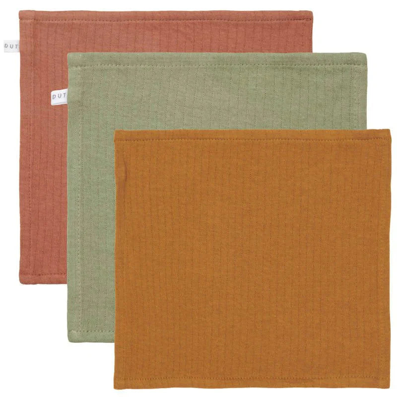 Little Dutch Set of 3 face cloths Pure Rust/Olive/Pure Ocher Spice.