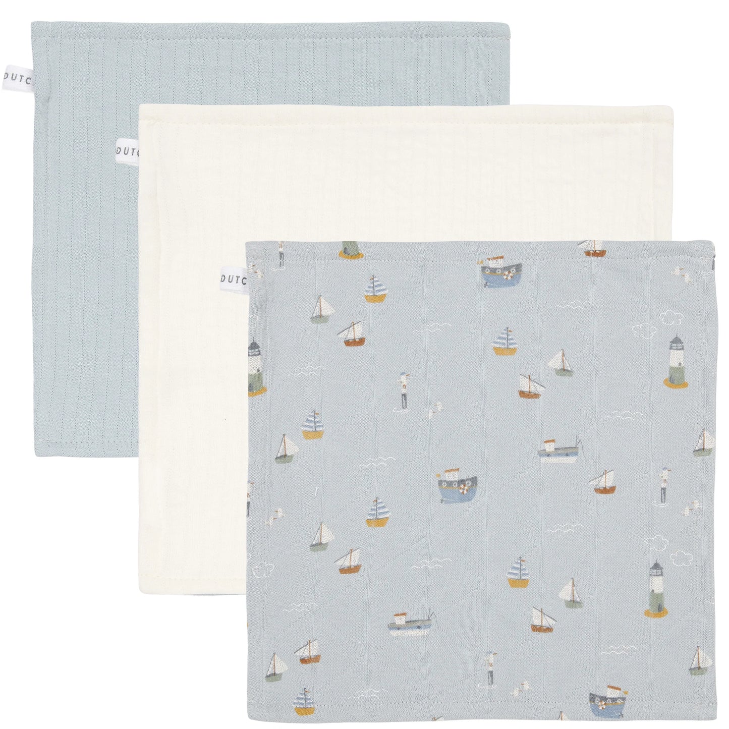 Little Dutch Set of 3 face cloths Sailors Bay Blue/Pure Soft Blue/Pure Soft White