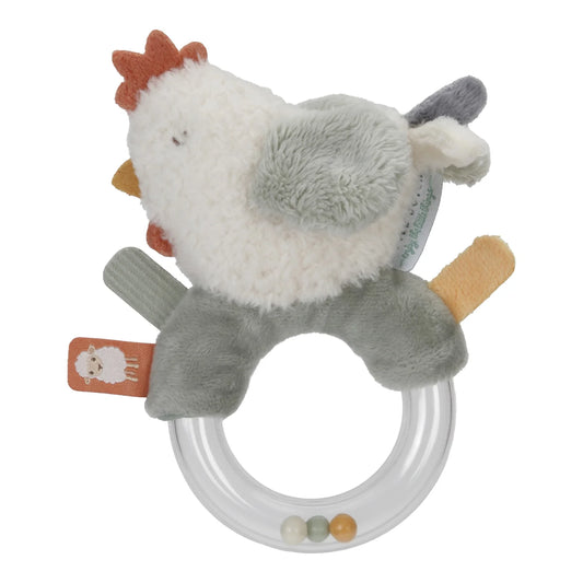 Little Farm Fabric Chicken Rattle with Ring