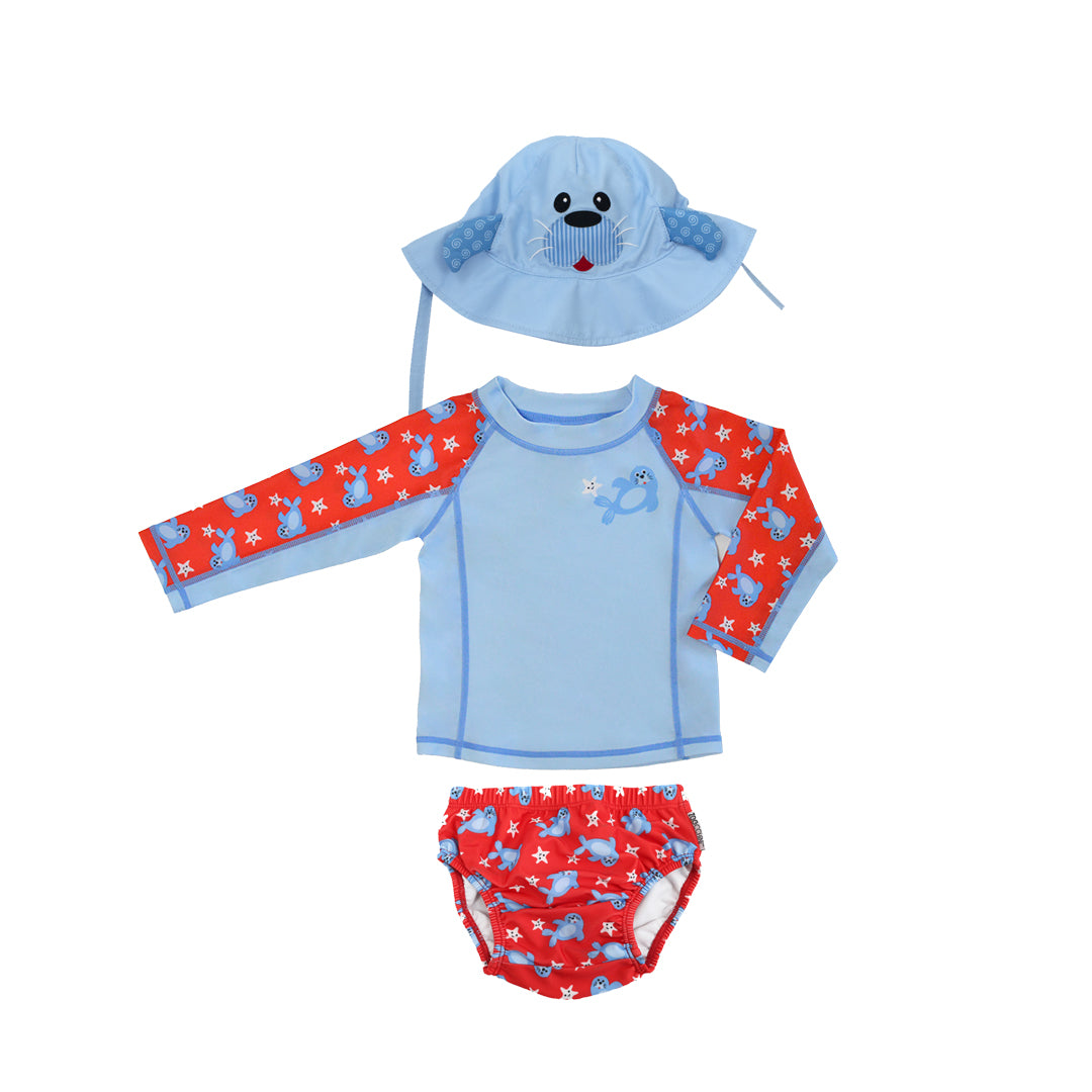 Zoocchini Set UV Swimwear Hat Sunscreen T-shirt Sunny the Seal UPF50+