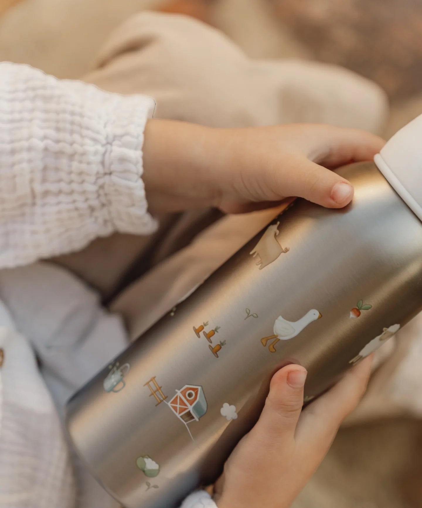 Little Dutch Ανοξείδωτο μπουκάλι - θερμός flip-up campus 350ml - Little Farm