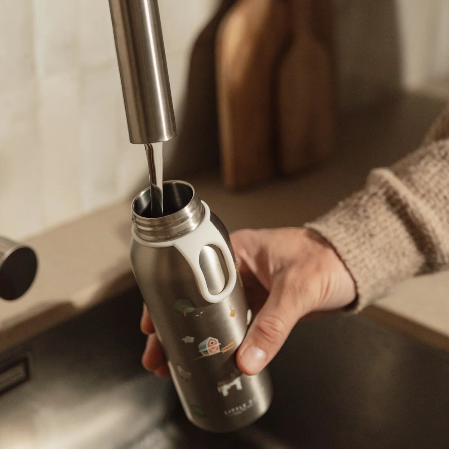 Little Dutch Ανοξείδωτο μπουκάλι - θερμός flip-up campus 350ml - Little Farm