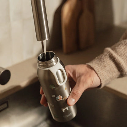 Little Dutch Ανοξείδωτο μπουκάλι - θερμός flip-up campus 350ml - Little Farm