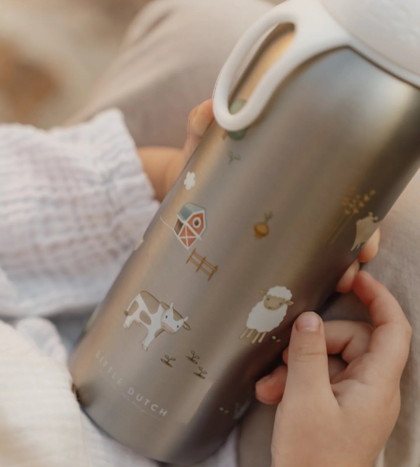 Little Dutch Ανοξείδωτο μπουκάλι - θερμός flip-up campus 350ml - Little Farm