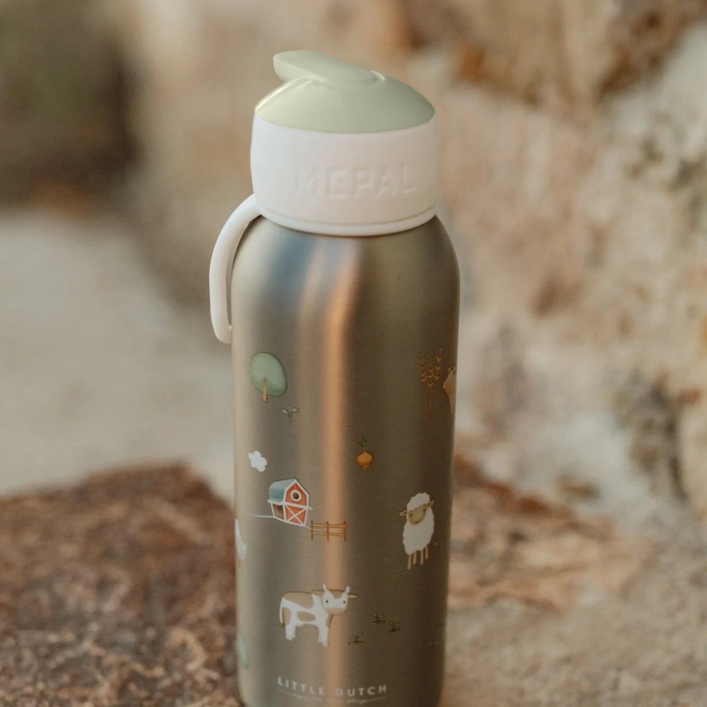 Little Dutch Ανοξείδωτο μπουκάλι - θερμός flip-up campus 350ml - Little Farm
