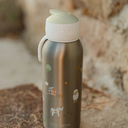 Little Dutch Ανοξείδωτο μπουκάλι - θερμός flip-up campus 350ml - Little Farm