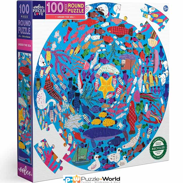 eeboo Children's Round Puzzle 100 pcs, Under The Sea