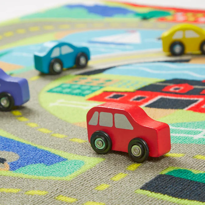 Melissa &amp; Doug Children's Activity Rug and Wooden Cars Round the Town Road Set