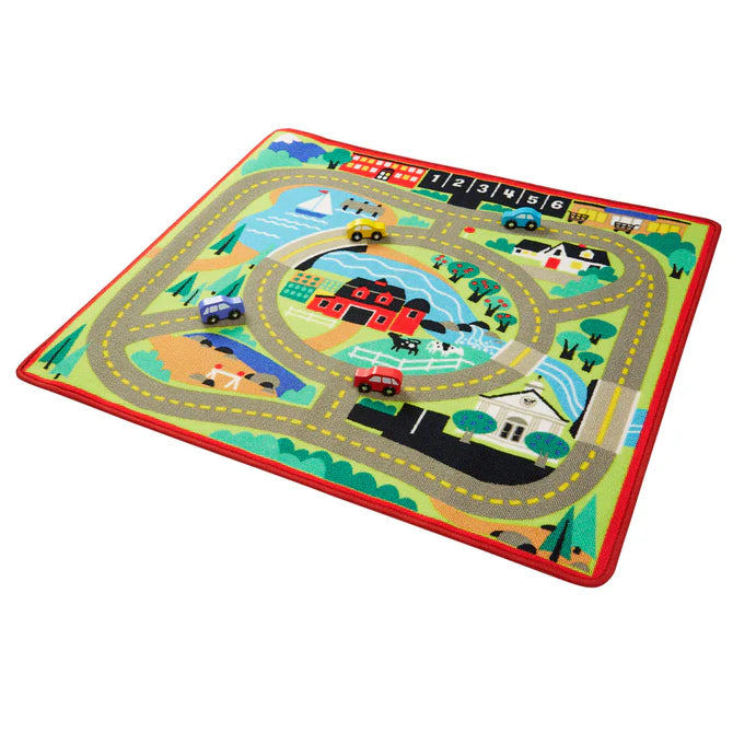 Melissa &amp; Doug Children's Activity Rug and Wooden Cars Round the Town Road Set