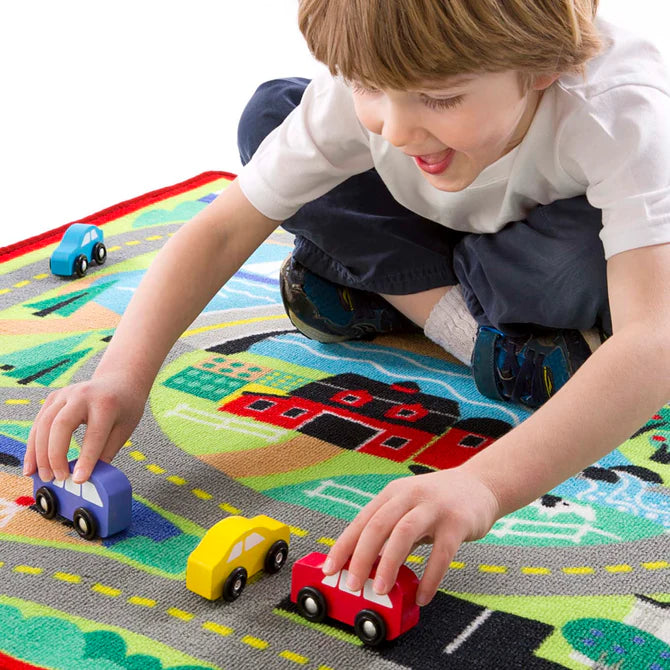 Melissa &amp; Doug Children's Activity Rug and Wooden Cars Round the Town Road Set