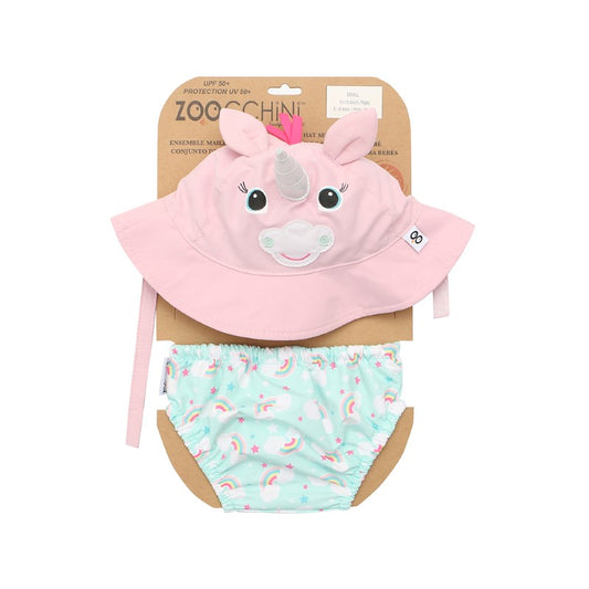 Zoocchini UPF50+ Unicorn Swimwear and Hat Set