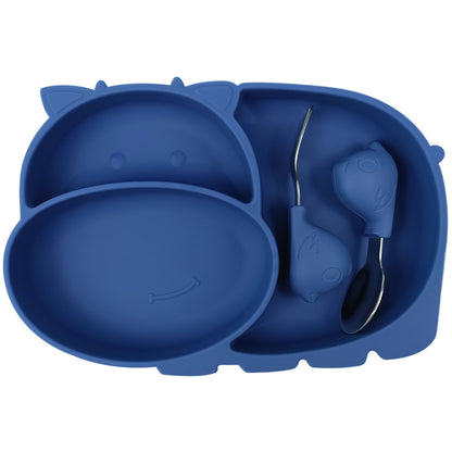 Πιάτο Σιλικόνης Ιπποπόταμος με Κουτάλι/Πιρούνι – Μπλε