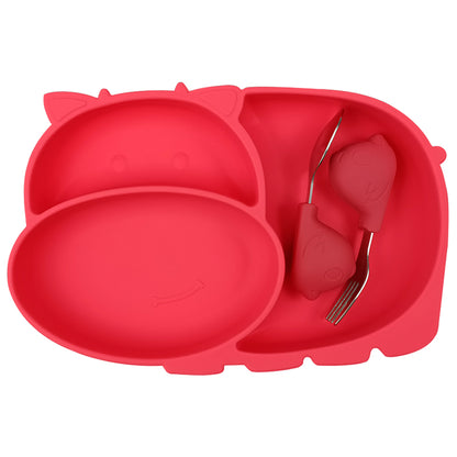 Πιάτο Σιλικόνης Ιπποπόταμος με Κουτάλι/Πιρούνι – Κόκκινο