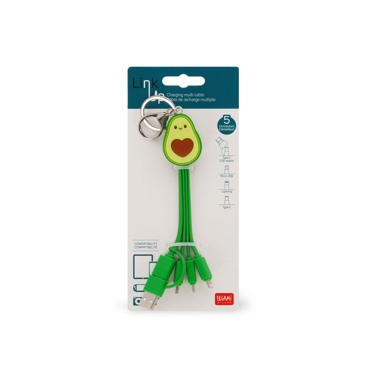 Legami 6 in 1 Keychain Charging Cable - Link Up-Καλώδιο Φόρτισης- Avocado