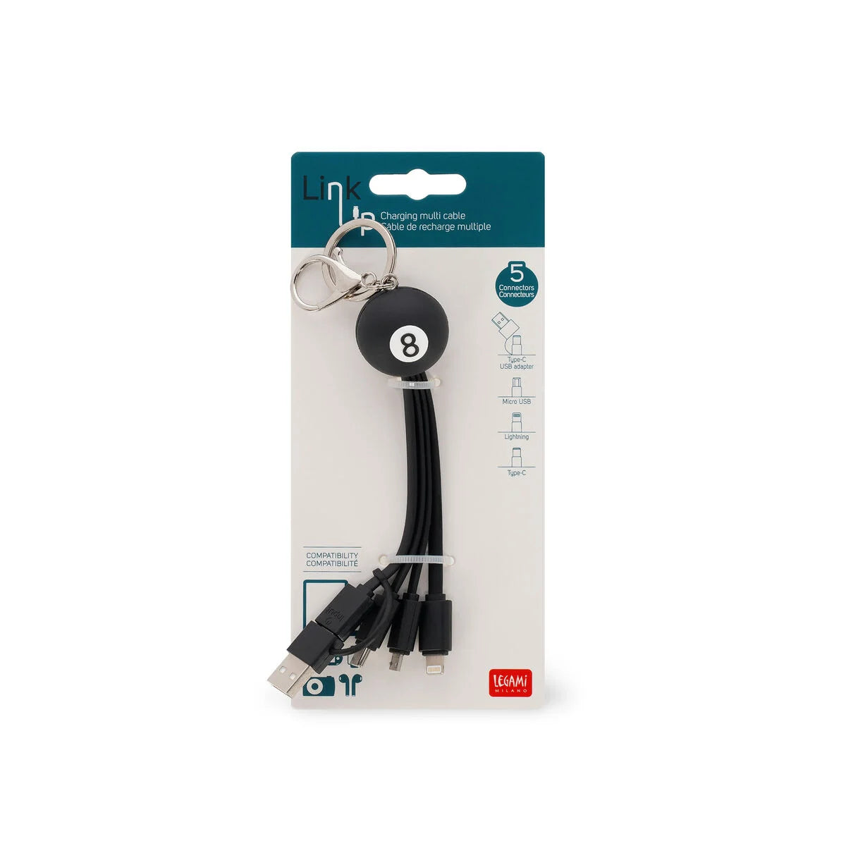 Legami 6 in 1 Keychain Charging Cable - Link Up-Καλώδιο Φόρτισης- 8 Ball