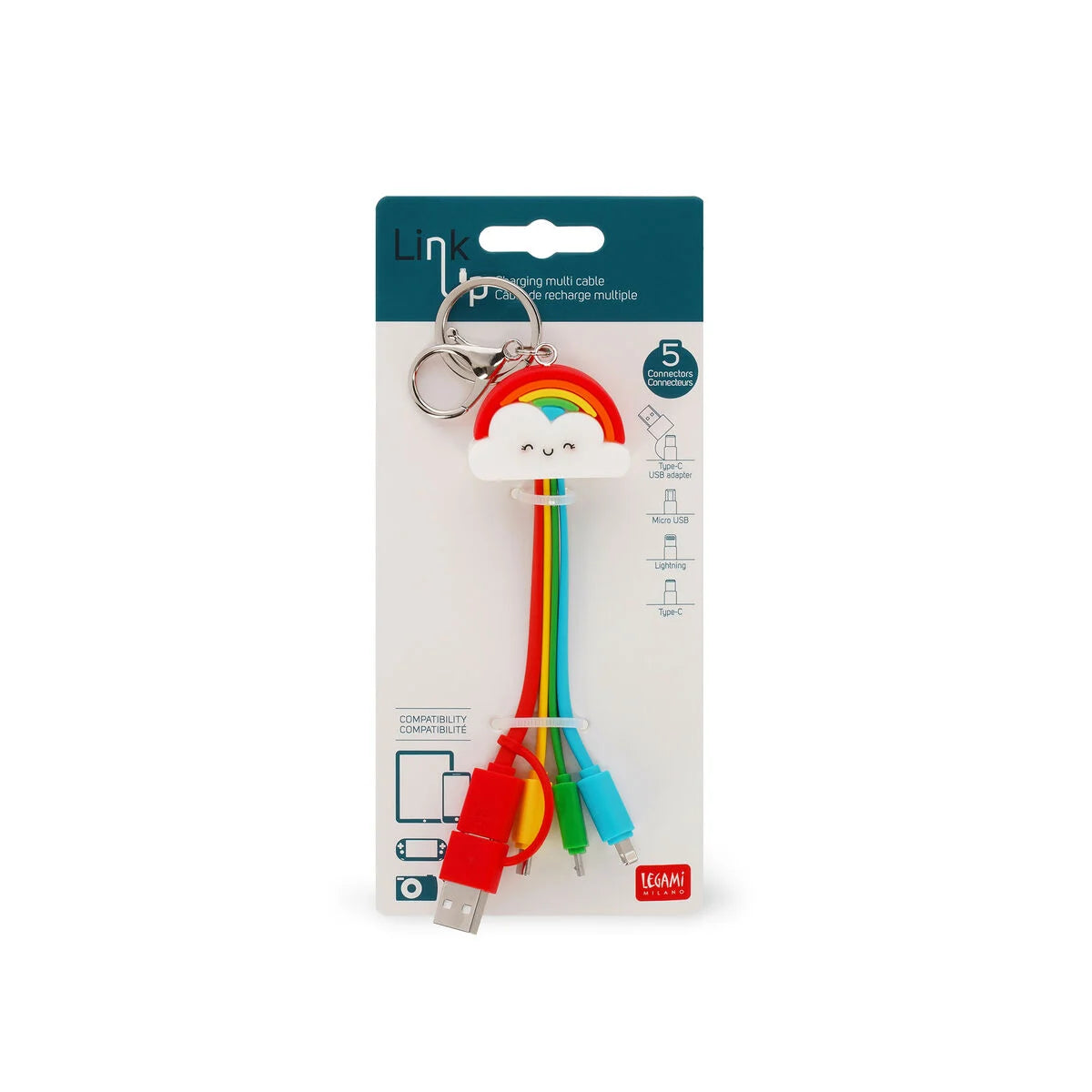 Legami 6 in 1 Keychain Charging Cable - Link Up-Καλώδιο Φόρτισης- Rainbow