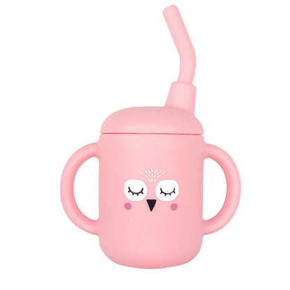 Ποτηράκι σιλικόνης 120ml – Κουκουβάγια Ροζ