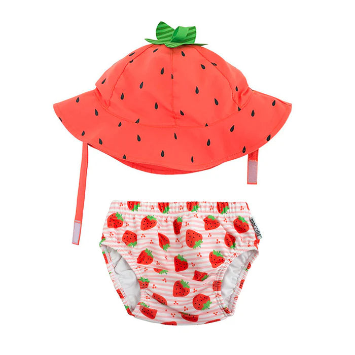 Zoocchini Swimwear and Hat Set UPF50+ Strawberry