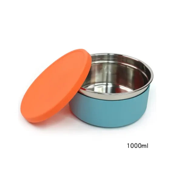 Φαγητοδοχείο Ανοξείδωτο/Σιλικόνης Στρογγυλό 1000ml – Πορτοκαλί/Γαλάζιο