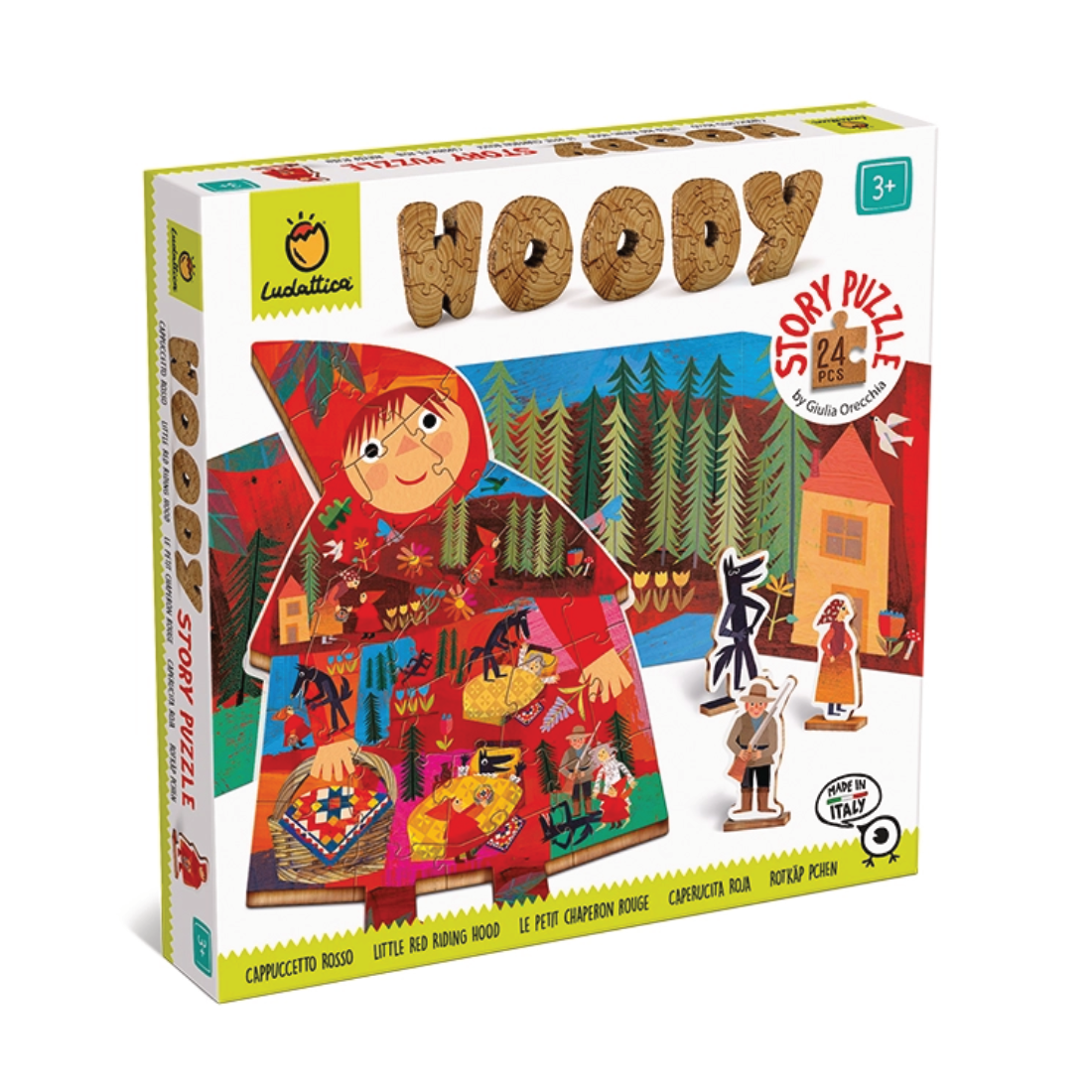 Ludattica Woody Story Puzzle – Little Red Riding Hood – Wooden Puzzle with 3d Little Red Riding Hood Figures