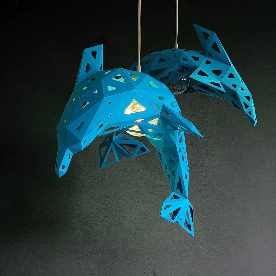 Vasili Lights Dolphin Lampshade -DIY 3D Lamp Hanging Blue 55x34x25cm