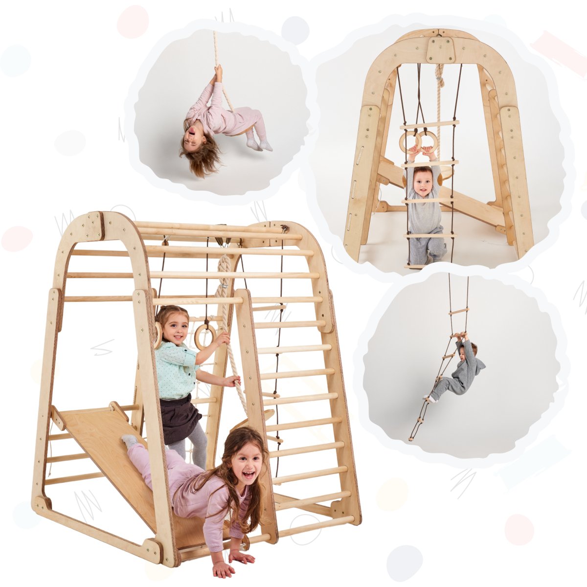 Wooden Playground 7 in 1 + Set with swings + Slide (slide) + Add painting