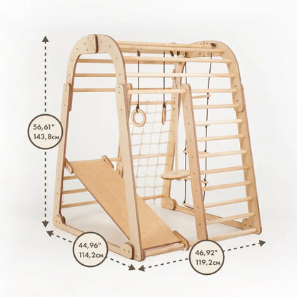 Indoor-Holzspielplatz Für Kinder - 6in1 Spielplatz + Schaukel-Set + Rutschbrett
