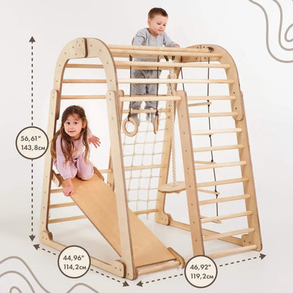 Indoor-Holzspielplatz Für Kinder - 6in1 Spielplatz + Schaukel-Set + Rutschbrett