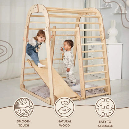 Indoor-Holzspielplatz Für Kinder - 6in1 Spielplatz + Schaukel-Set + Rutschbrett