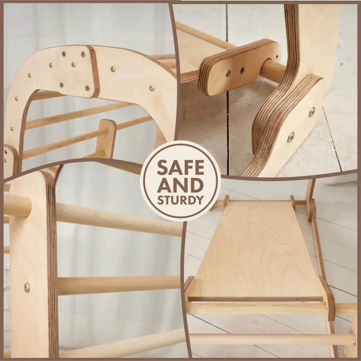 Indoor-Holzspielplatz Für Kinder - 6in1 Spielplatz + Schaukel-Set + Rutschbrett