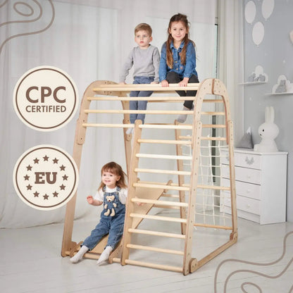Indoor-Holzspielplatz Für Kinder - 6in1 Spielplatz + Schaukel-Set + Rutschbrett