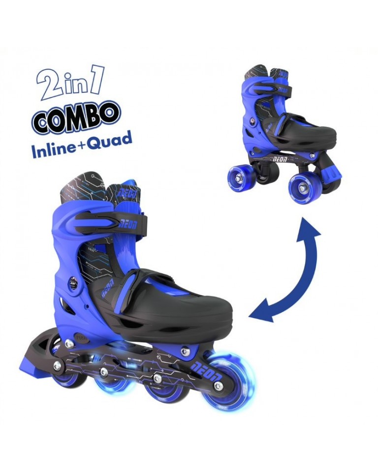 YVOLUTION Neon Combo 2 σε 1 Αυξομειούμενα Inline/Roller Skates - Mπλε (29-33)-53.NT09B4