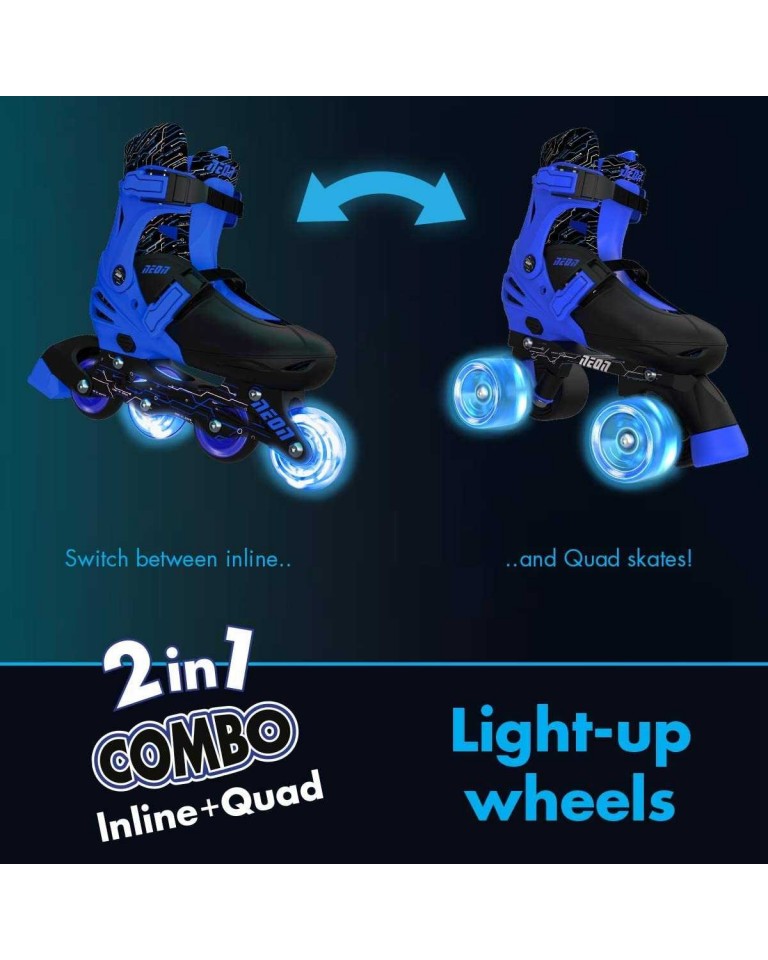 YVOLUTION Neon Combo 2 σε 1 Αυξομειούμενα Inline/Roller Skates - Mπλε (29-33)-53.NT09B4