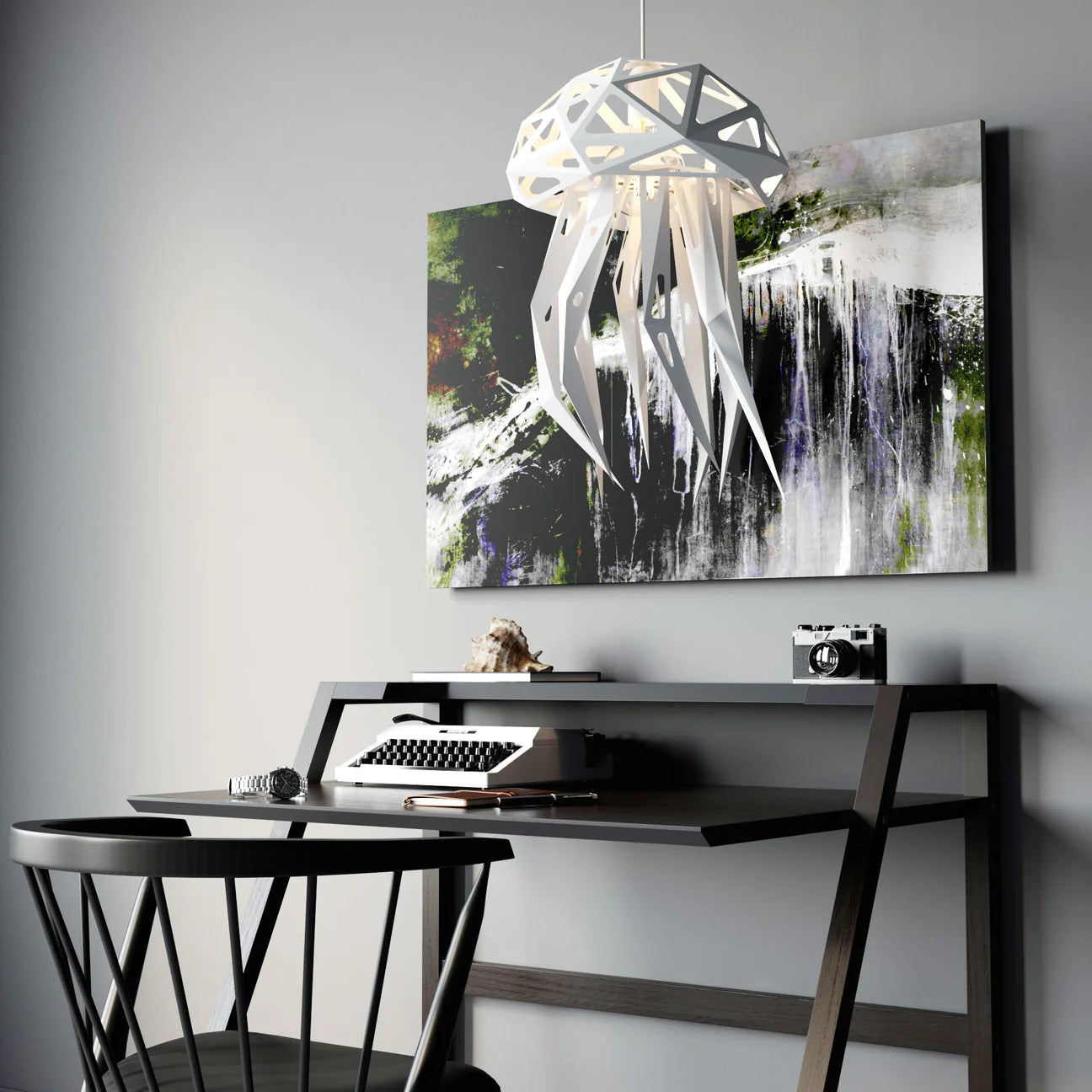 Vasili Lights Jellyfish Lampshade -DIY 3D Lamp Hanging Black 30.5x30.5x48cm