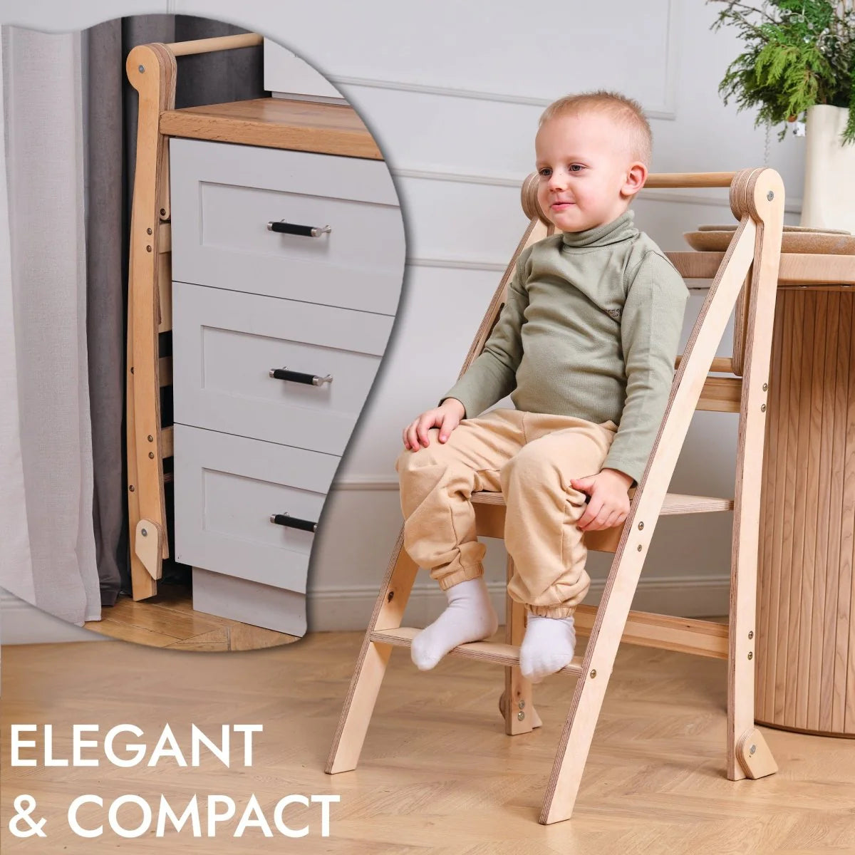 Πύργος μάθησης: Αναδιπλούμενο σκαλοπάτι για νήπια - Beige