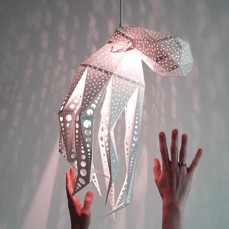 Vasili Lights Octopus Lantern 3D Φωτιστικό Κρεμαστό από Χαρτόνι χρώμα ρόζ 43x50cm