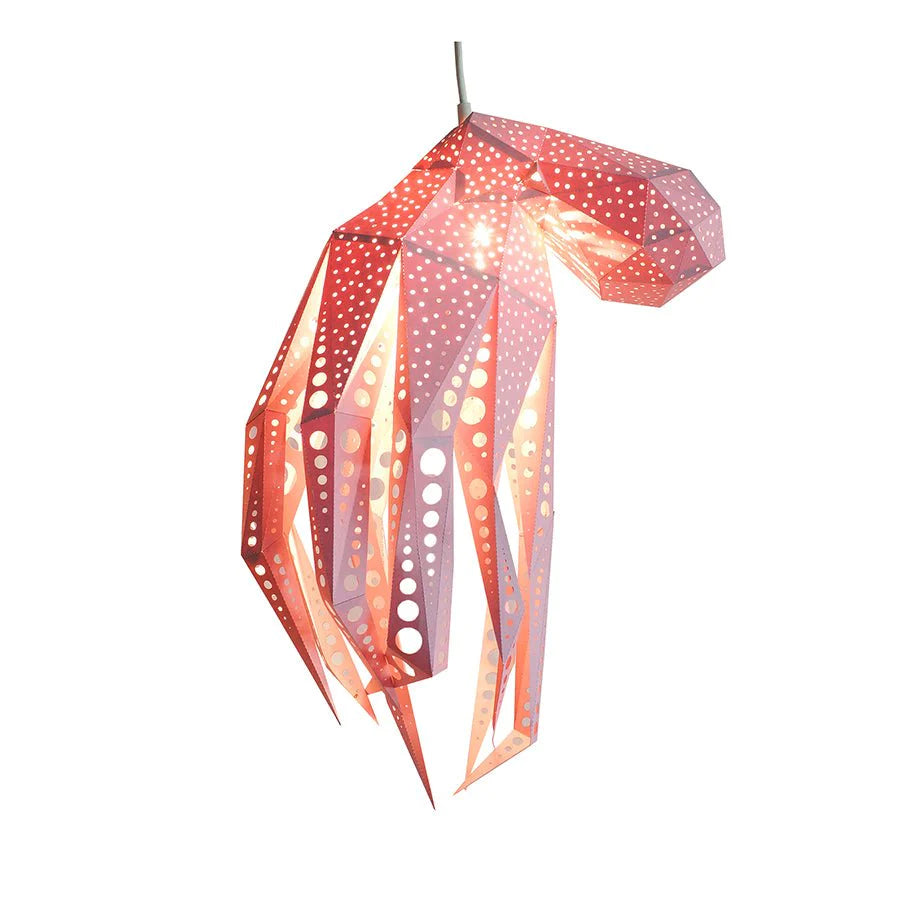 Vasili Lights Octopus Lantern 3D Φωτιστικό Κρεμαστό από Χαρτόνι χρώμα ρόζ 43x50cm