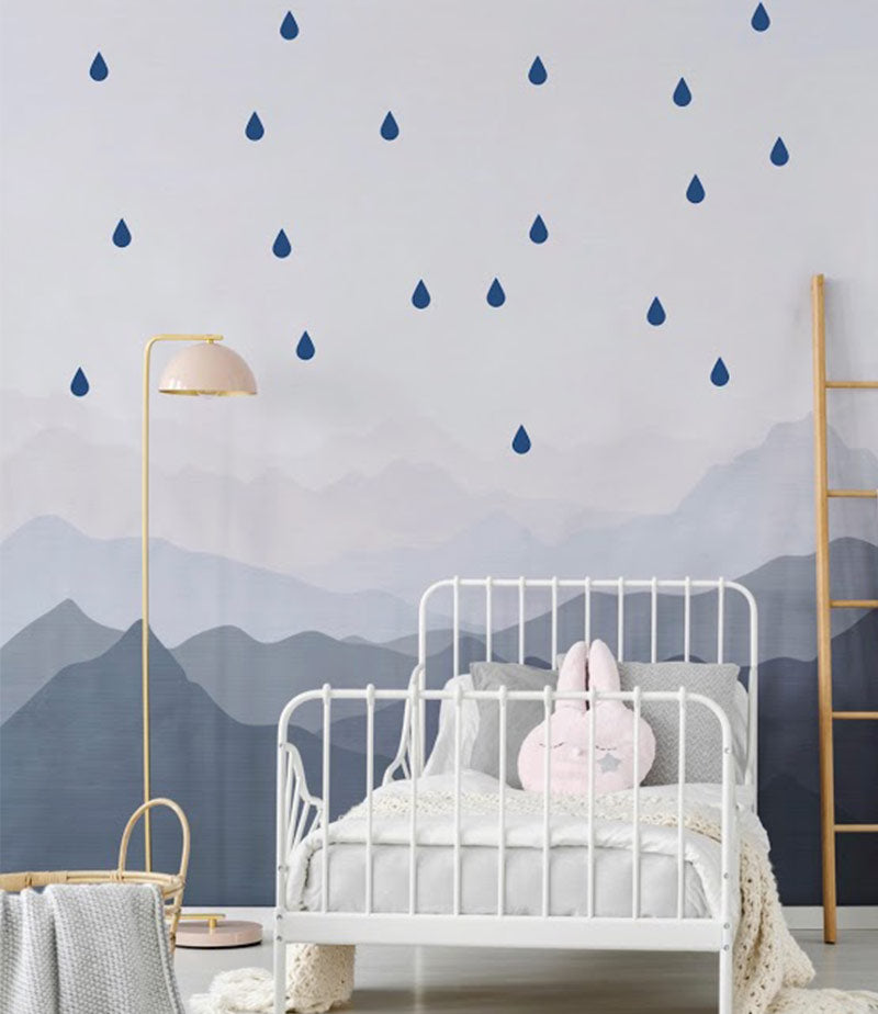 Pom Le Bonhomme Wall Stickers Raindrops Blue