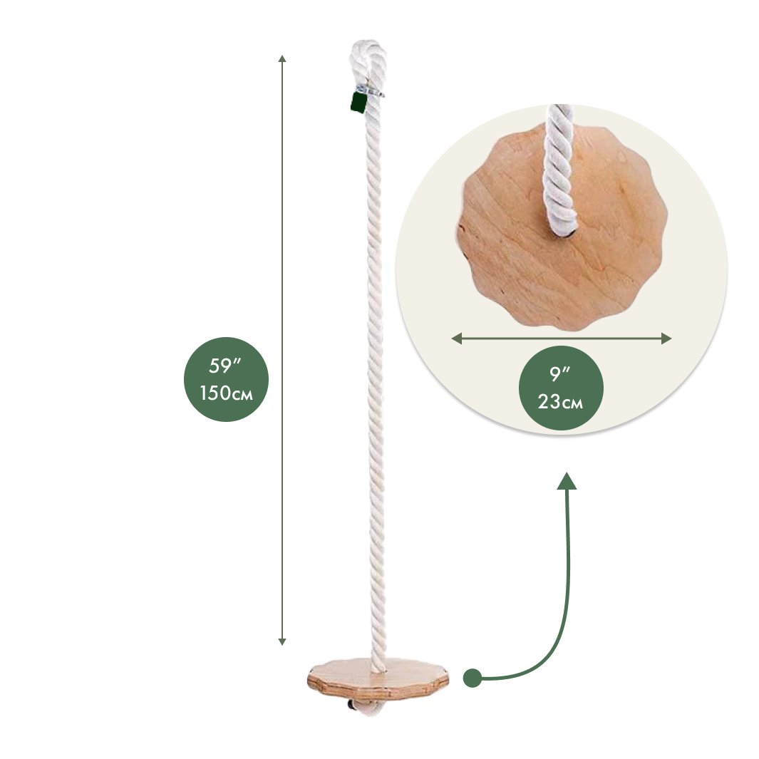 Ξύλινη κούνια με σχοινί για παιδιά