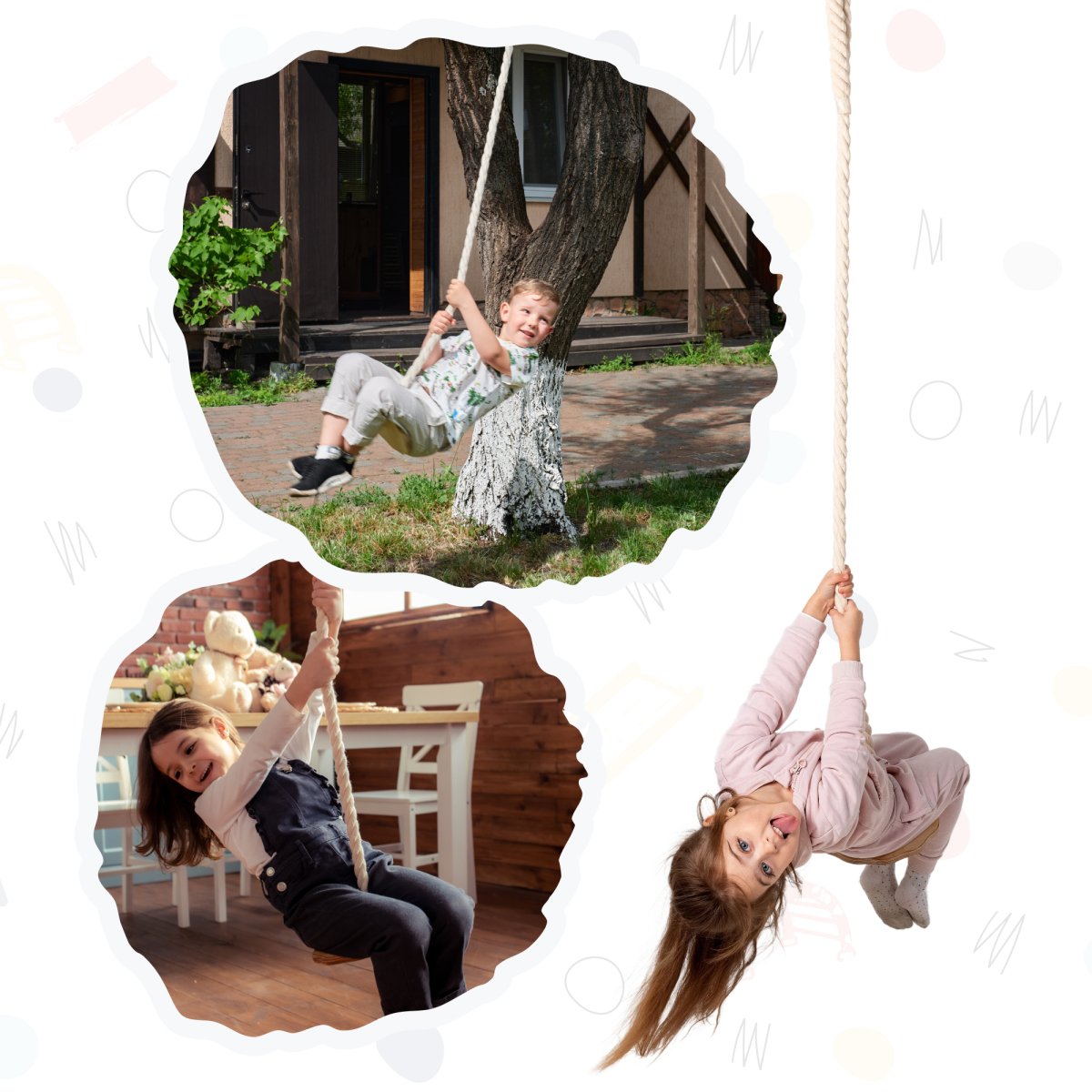 Wooden swing with rope for children