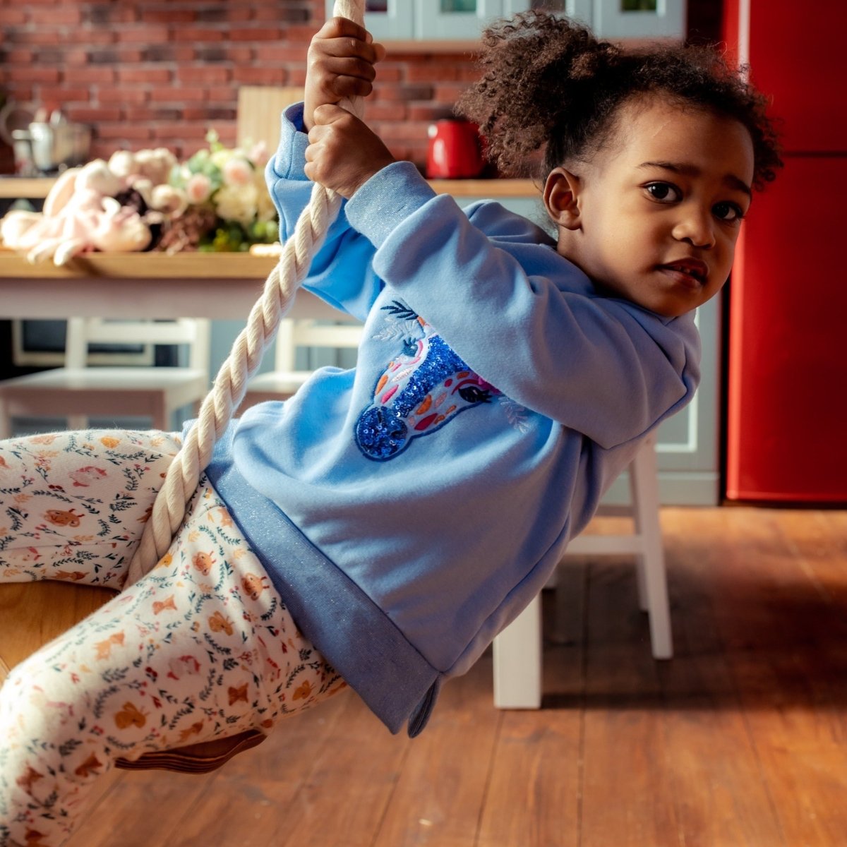 Wooden swing with rope for children