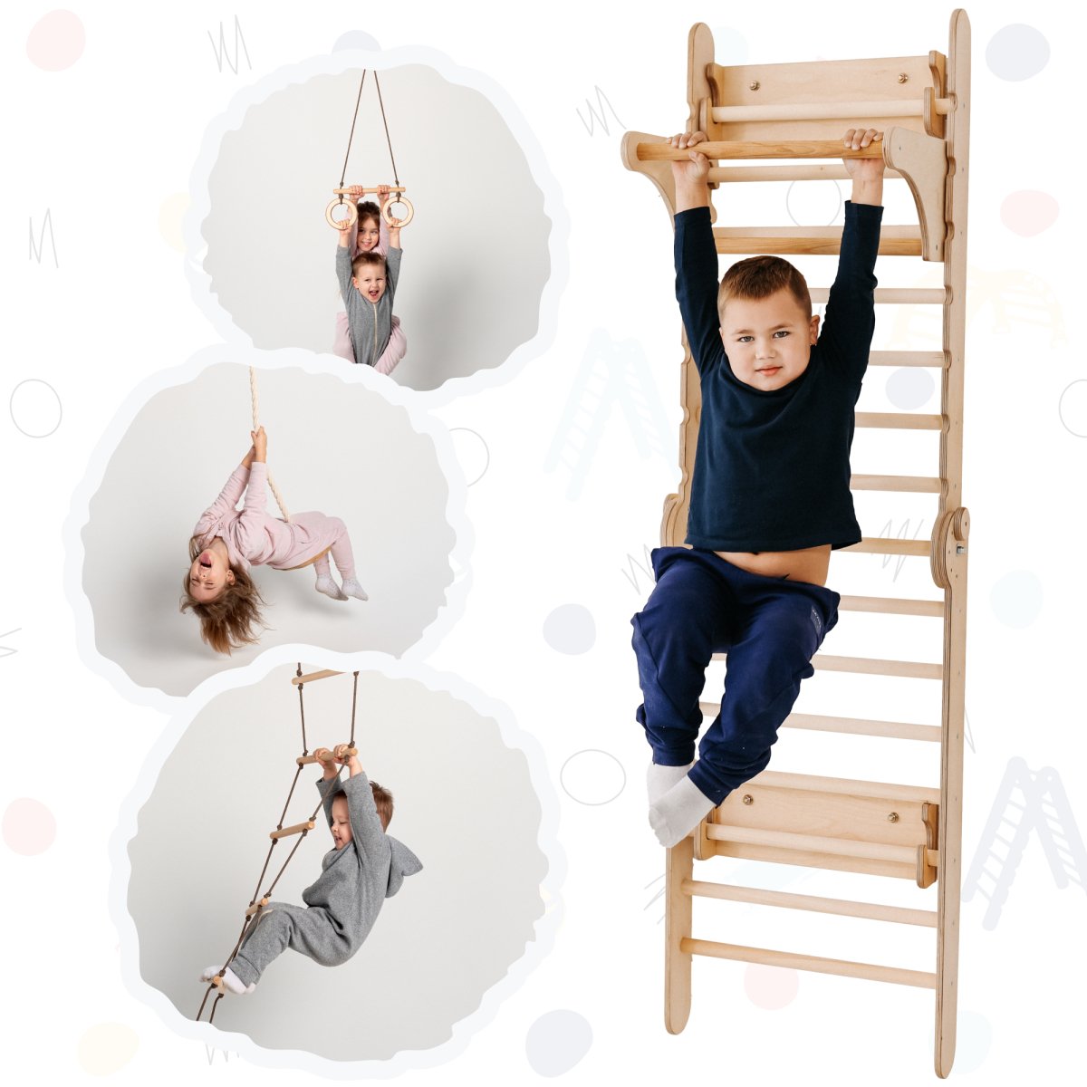 Montessori 2 in 1 Wooden Swedish Wall/ Children's Climbing Ladder + Crib Set