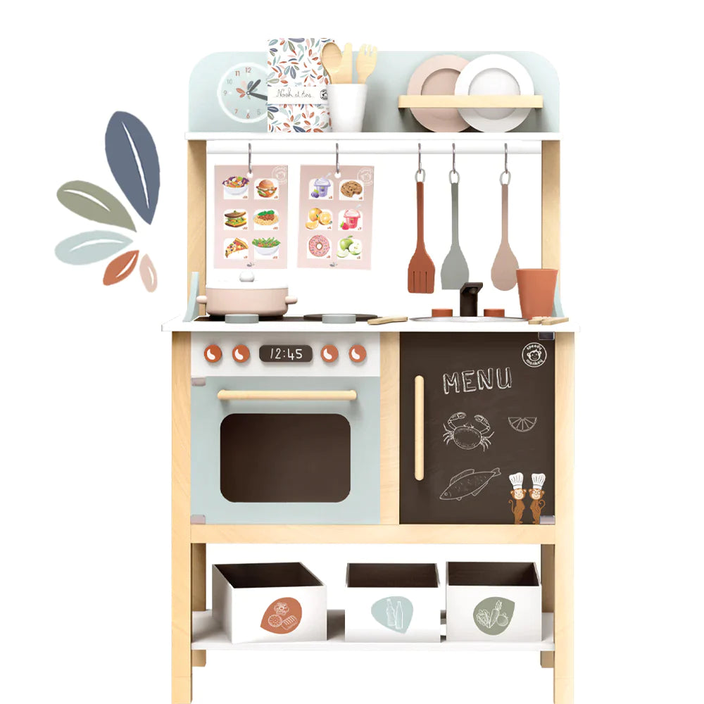 Speedy Monkey-Wooden children's kitchen with 23 accessories 55×29.5×88cm